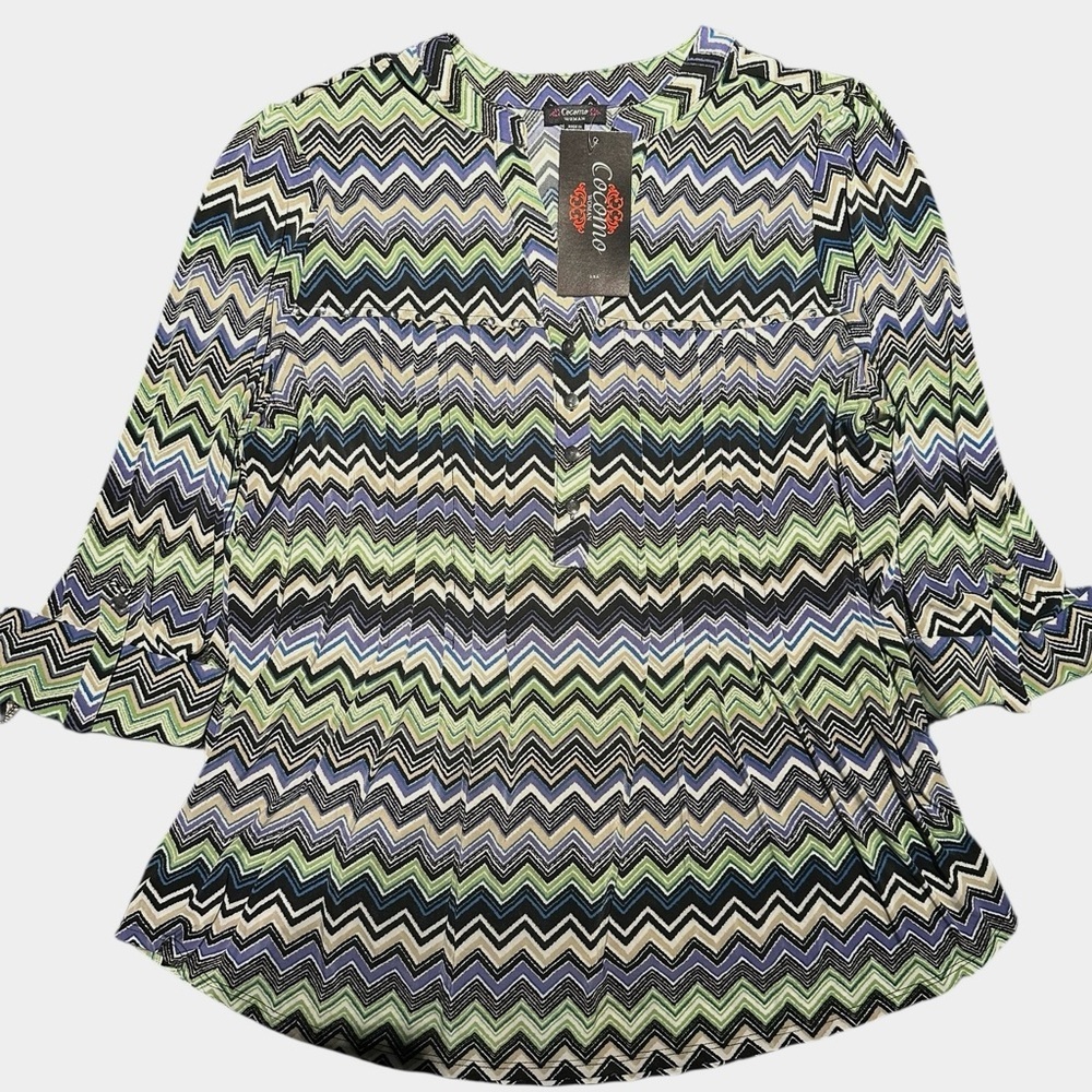 COCOMO 1X Green Blue Purple Plus Size 3/4 sleeve women’s Pintuck Blouse …